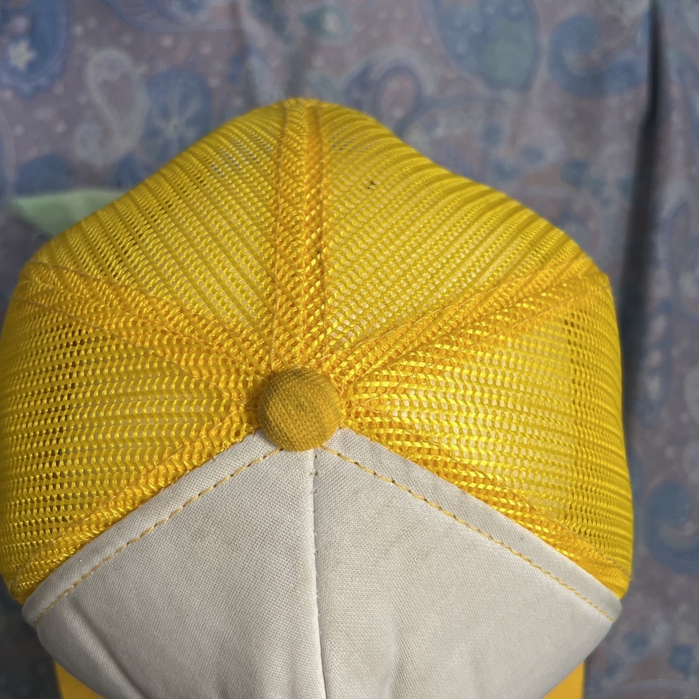 Vintage Crime Doesnt Pay Neither Does My Job Trucker Hat Yellow White Snapback - Picture 4 of 16